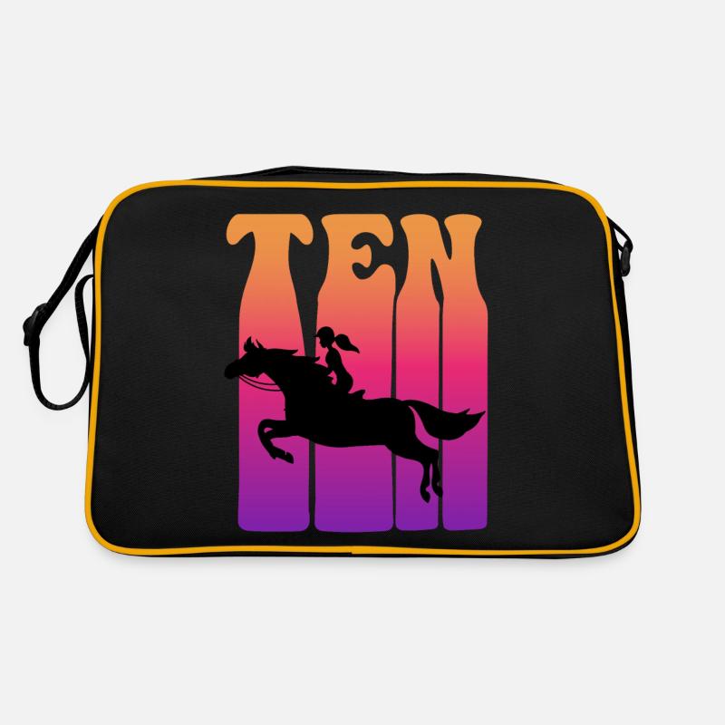 Mädchen Reitet, Ich Bin 10 Jahre Alt, Kinder 10. - Retro Tasche - Schwarz/Gold