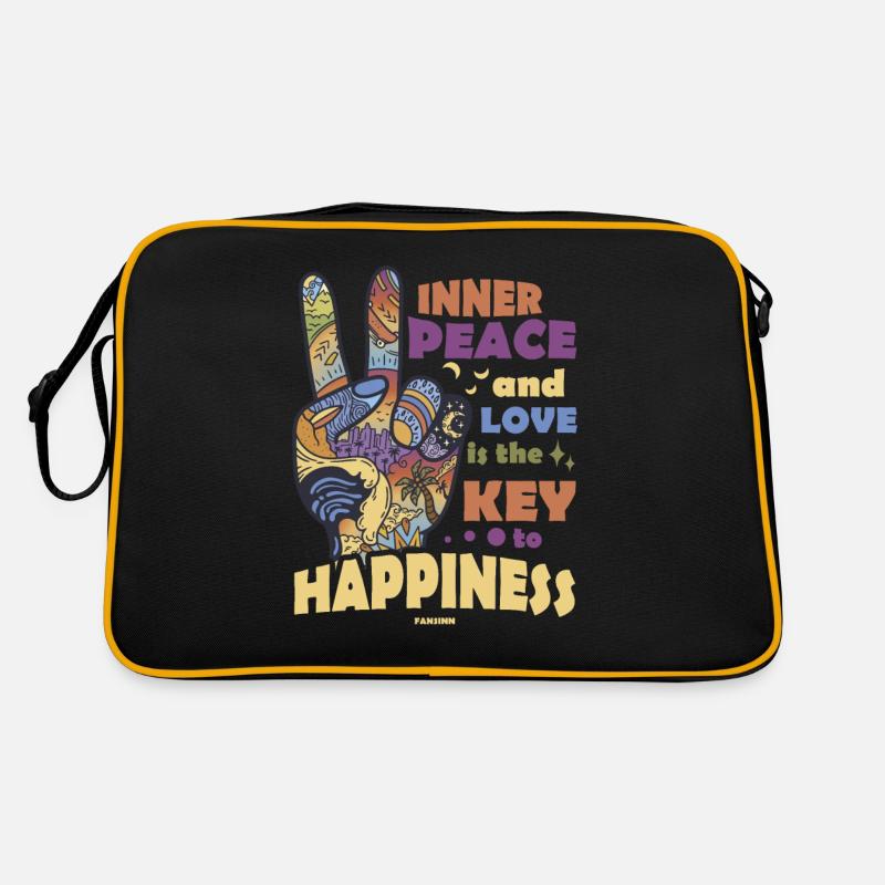 innerer Frieden Peacezeichen zwei Finger - Retro Tasche - Schwarz/Gold