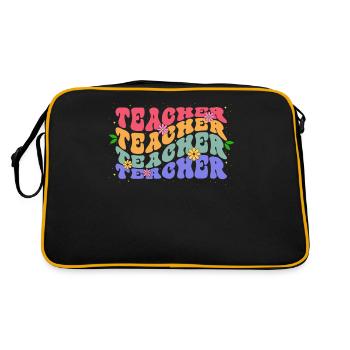 Teachers Colorful Flower Theme School Educators - Retro Bag - black/gold - Back