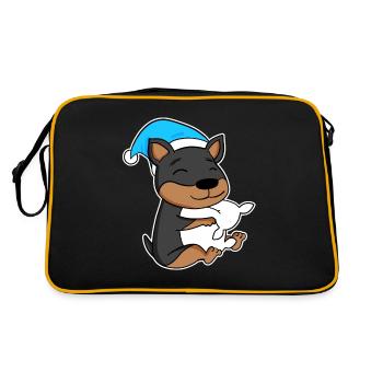 Dog Dwarf Pinscher with pillow and sleeping cap - Retro Bag - black/gold - Back