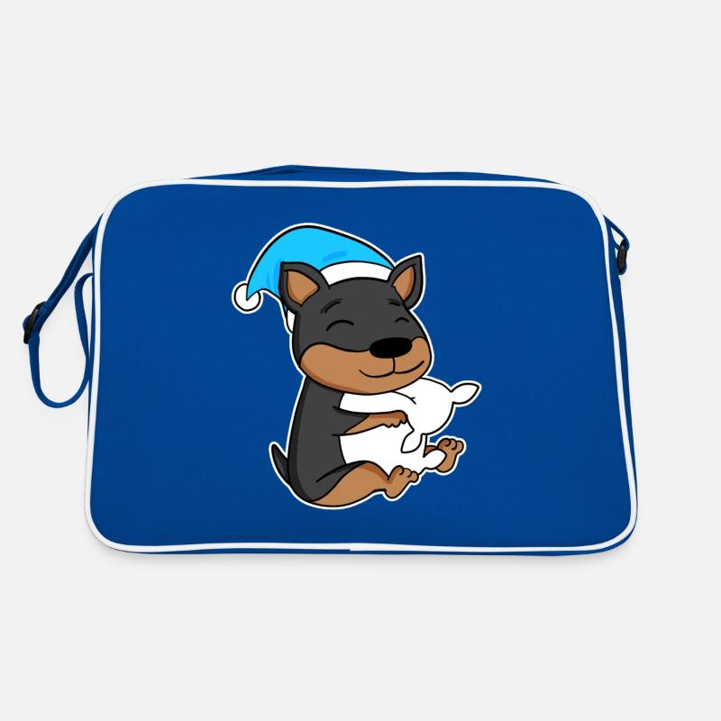 Dog Dwarf Pinscher with pillow and sleeping cap Retro Bag