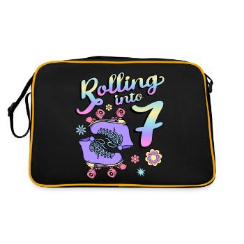 Rolling Into 7 Roller Skaters Floral 7th Year - Retro Tasche - Schwarz/Gold - Hinten