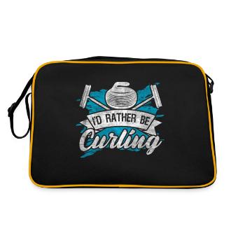 Coole Curling Plakette I'd rather be Curling - Retro Tasche - Schwarz/Gold - Hinten