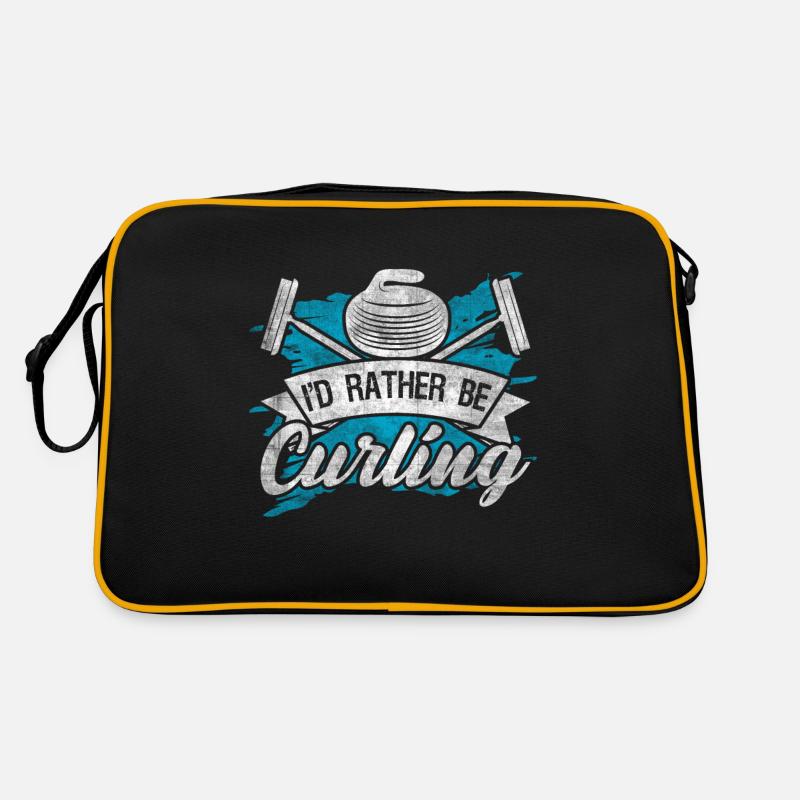 Coole Curling Plakette I'd rather be Curling Retro Tasche