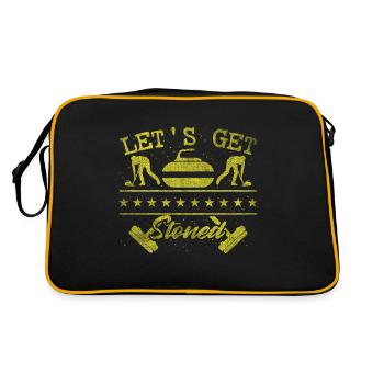 Coole Curling Plakette Lets get stoned für Curler - Retro Tasche - Schwarz/Gold - Hinten