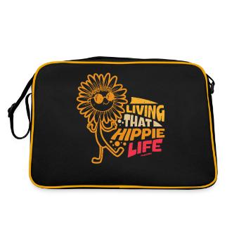 Sonnenblume lebt das Hippie Leben - Retro Tasche - Schwarz/Gold - Hinten