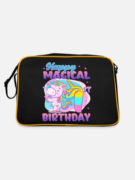 Happy Magical 1st Birthday Unicorn Pony - Retro Bag - black/gold - Back