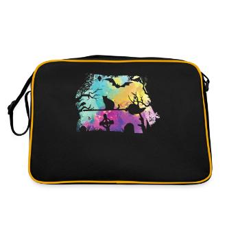 Hexe Katze Tiere Silhouette Halloween Gedenkpark - Retro Tasche - Schwarz/Gold - Hinten