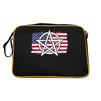 Amerikanische Flagge Hexerei Zauberei Pentagramm - Retro Tasche - Schwarz/Gold - Hinten