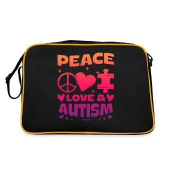 Frieden Liebe und Autismus - Retro Tasche - Schwarz/Gold - Hinten