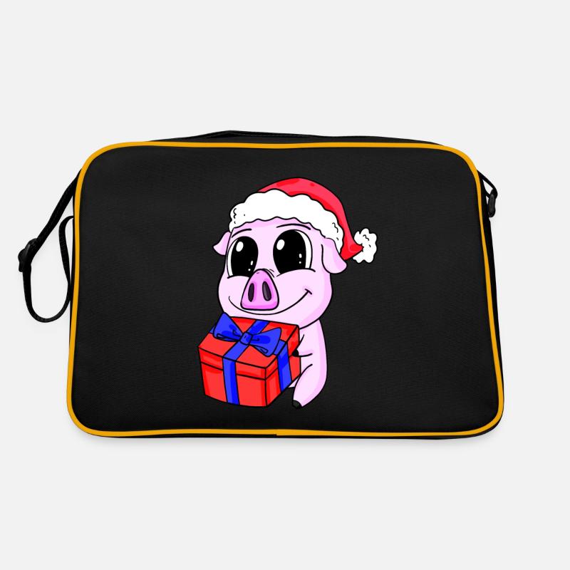 Cochon mignon avec cadeau - Noël Sac Retro