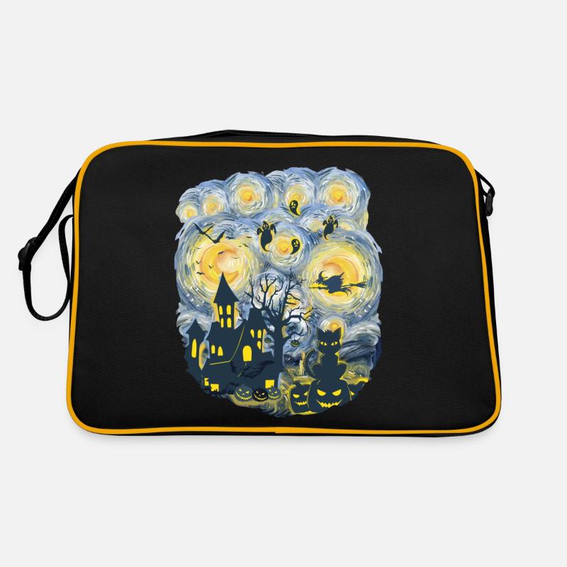Gespenstischer Abend Mit Kürbissen Gespenstern - Retro Tasche - Schwarz/Gold