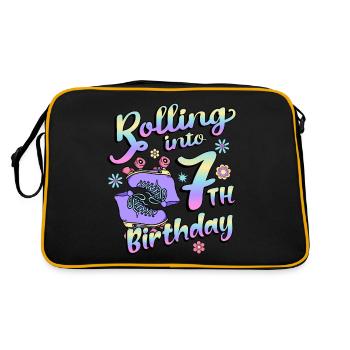 Rolling Into 7. Geburtstag Quad Skater - Retro Tasche - Schwarz/Gold - Hinten