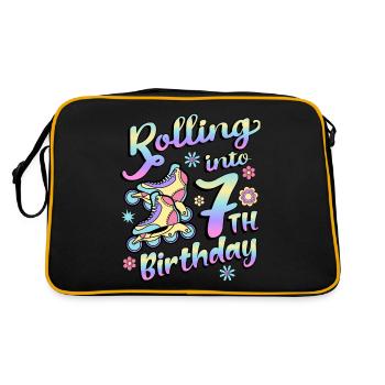 Rolling Into 7th Geburtstag Roller Skater - Retro Tasche - Schwarz/Gold - Hinten