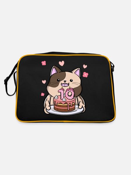Le chat potelé garde un gâteau d’anniversaire pendant 10 ans - Sac Retro - noir/or - Dos