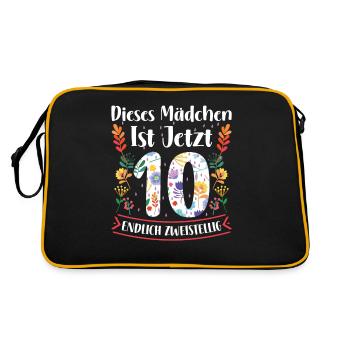 Mädchen Ist Jetzt 10 Zweistellig 10. Geburtstag - Retro Tasche - Schwarz/Gold - Hinten