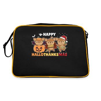 Happy Hallothanksmas Rehe Weihnachts Reh - Retro Tasche - Schwarz/Gold - Hinten