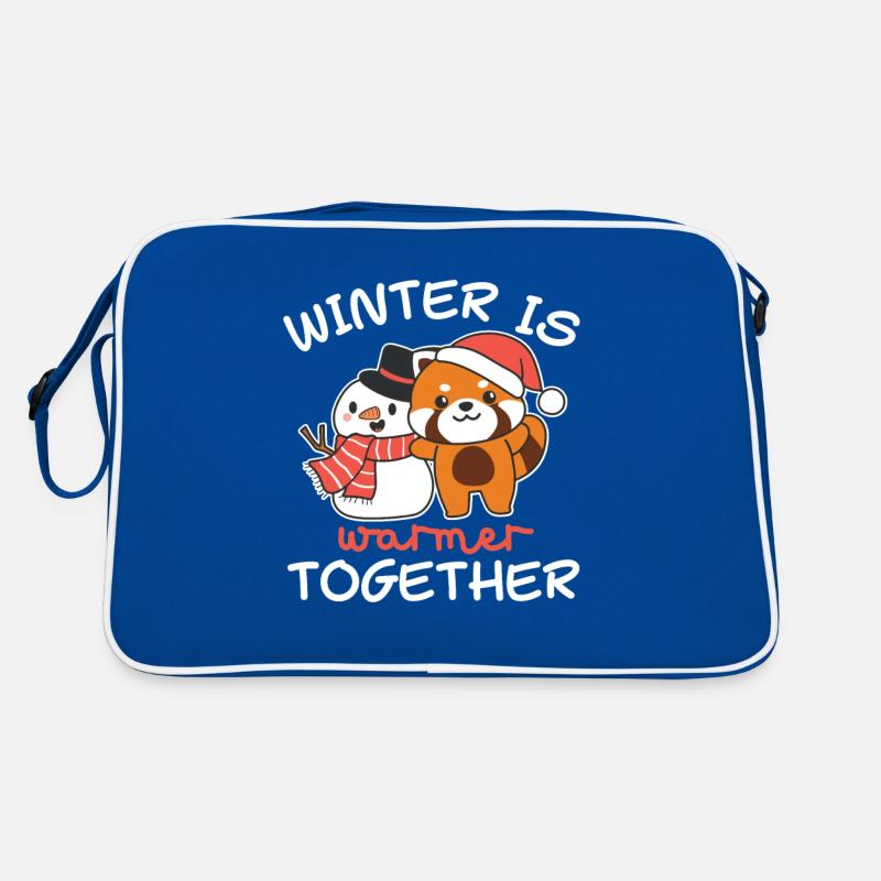 Roter Panda Winter is warmer together Schneemann Retro Tasche