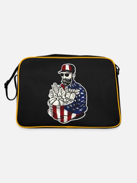 Farming Farmer American Flag Us - Retro Bag - black/gold - Back