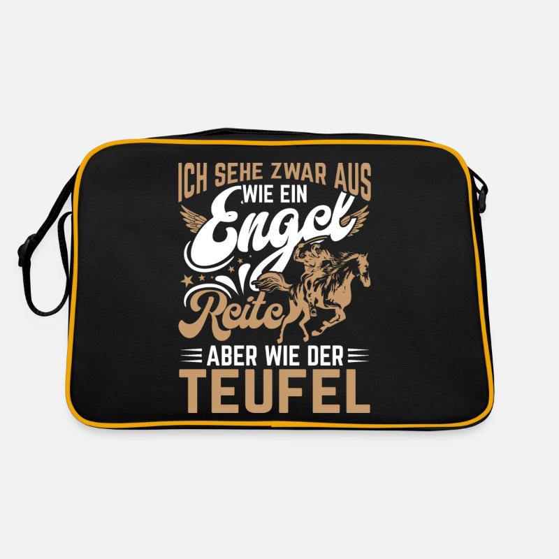 Pferd Reiter Reiten Pferde - Retro Tasche - Schwarz/Gold
