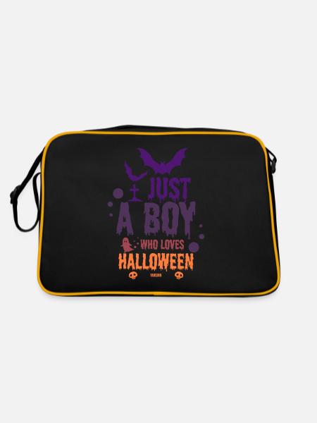 Nur ein Junge der Halloween liebt - Retro Tasche - Schwarz/Gold - Hinten