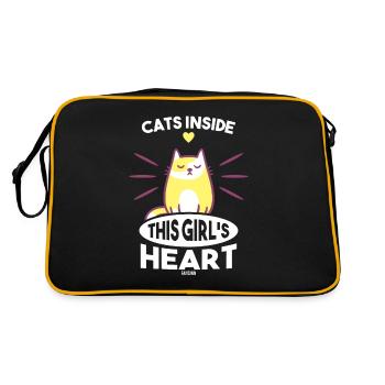 Katze im Herzen des Mädchens - Retro Tasche - Schwarz/Gold - Hinten
