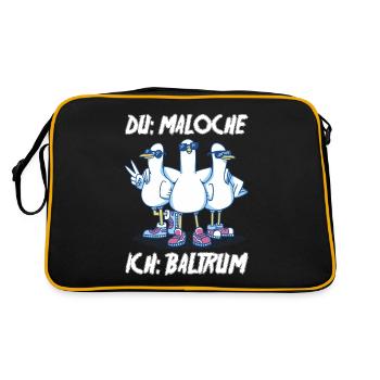 Nordsee Tauben Baltrum - Retro Tasche - Schwarz/Gold - Hinten