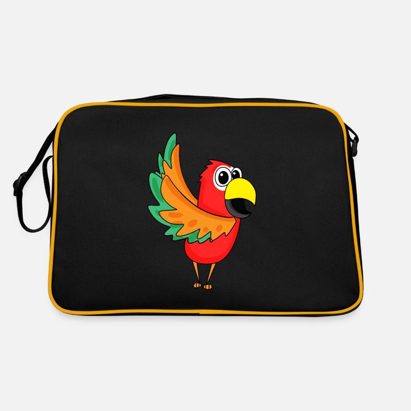 Papagei Dschungel - Retro Tasche - Schwarz/Gold