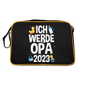 Großvater 2023 Schwanger Werdender Opa - Retro Tasche - Schwarz/Gold - Hinten