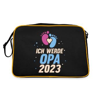 Großvater 2023 Schwanger Werdender Opa - Retro Tasche - Schwarz/Gold - Hinten