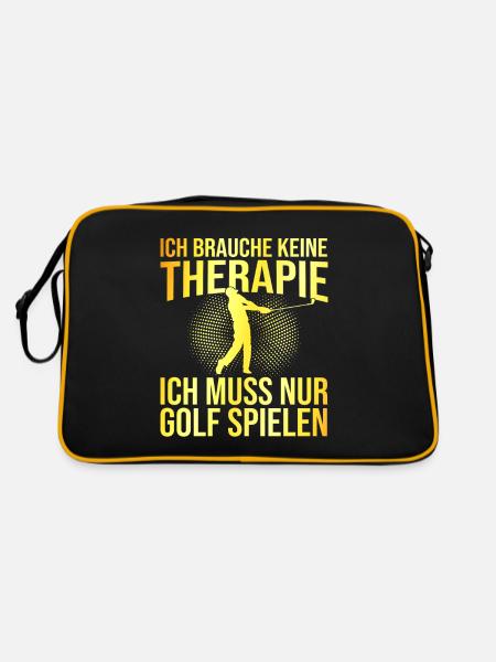 Golf Therapie Spruch - Retro Tasche - Schwarz/Gold - Hinten