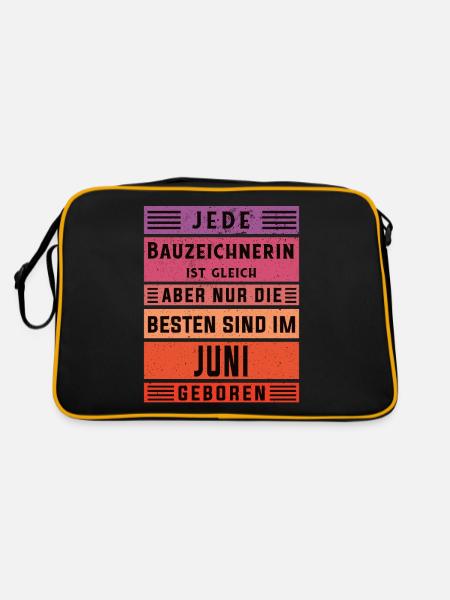Ingenieur Geburtstag Juni geboren Bauzeichnerin - Retro Tasche - Schwarz/Gold - Hinten
