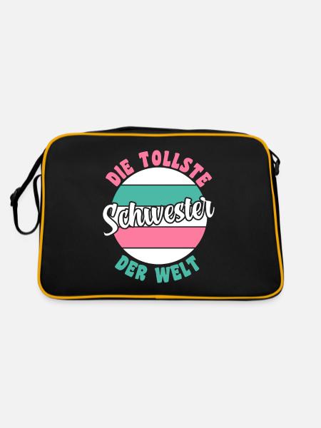 Geschwister Familie Schwestern Schwester - Retro Tasche - Schwarz/Gold - Hinten
