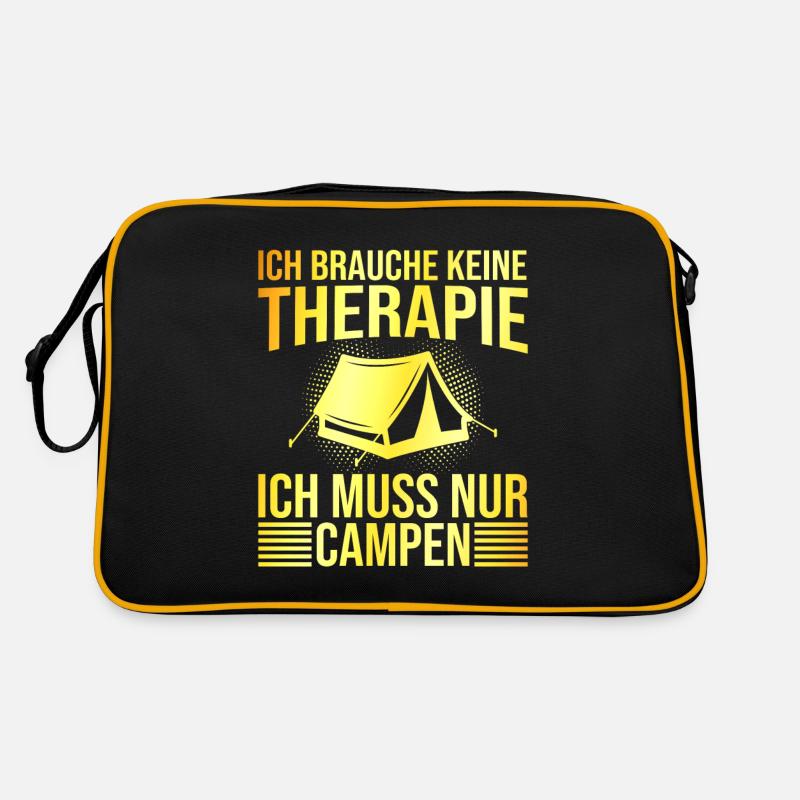 Campen Therapie Spruch - Retro Tasche - Schwarz/Gold