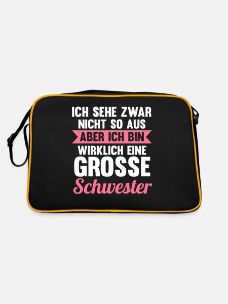 Geschwister Familie Schwestern Schwester - Retro Tasche - Schwarz/Gold - Hinten