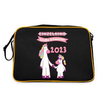 Schwester 2023 Einhorn Werdende Schwester - Retro Tasche - Schwarz/Gold - Hinten
