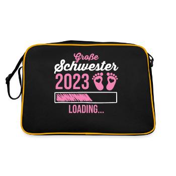 Schwester 2023 Schwanger Werdende Schwester - Retro Tasche - Schwarz/Gold - Hinten