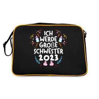 Schwester 2023 Schwanger Werdende Schwester - Retro Tasche - Schwarz/Gold - Hinten
