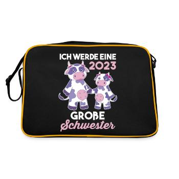 Schwester 2023 Kuh Werdende Schwester - Retro Tasche - Schwarz/Gold - Hinten