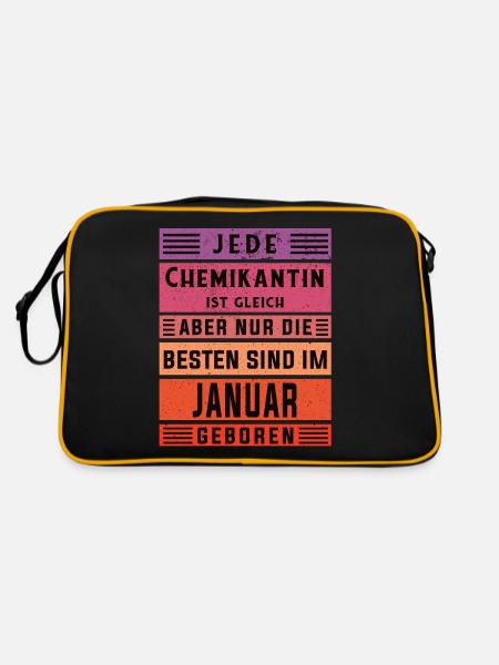 Laborant Geburtstag Januar geboren Chemikantin - Retro Tasche - Schwarz/Gold - Hinten