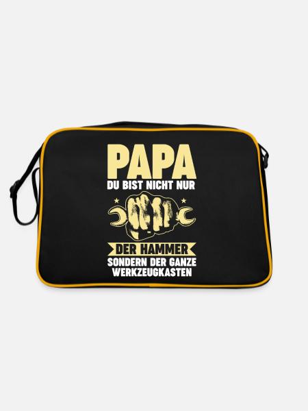 Vater Papi Garage Handwerker Schrauber Papa - Retro Tasche - Schwarz/Gold - Hinten