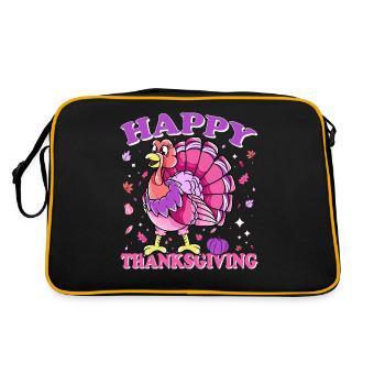 Female Turkey Happy Thanksgiving - Retro Bag - black/gold - Back