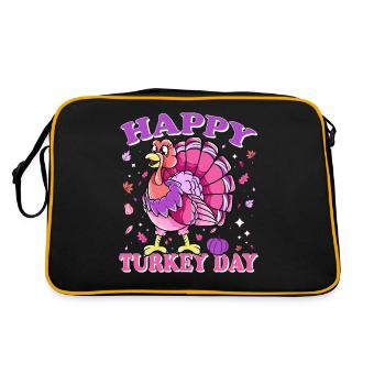 Thanksgiving Female Turkey Happy Turkey Day - Retro Tasche - Schwarz/Gold - Hinten