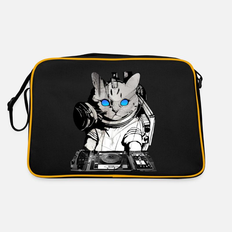 DJ Katze mit Mischpult - Retro Tasche - Schwarz/Gold