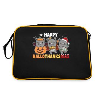 Happy Hallothanksmas Nashorn Weihnachts Nashörner - Retro Tasche - Schwarz/Gold - Hinten