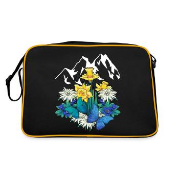 Austria Tyrol Spring Nature Alm Gentian Flowers - Retro Bag - black/gold - Back