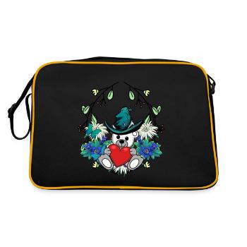 Beginning of Spring, Bear, Teddy Bear, Gnome, Dwarf, Kids - Retro Bag - black/gold - Back