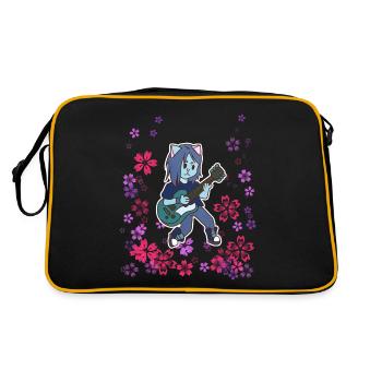 Katze spielt Gitarre auf der Wiese - Retro Tasche - Schwarz/Gold - Hinten