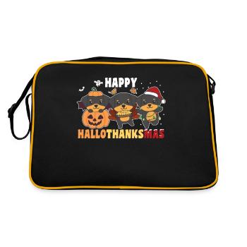 Happy Hallothanksmas Rottweiler Weihnachten - Retro Tasche - Schwarz/Gold - Hinten