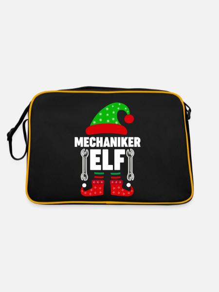 Weinachten Weihnachtself Mechaniker Elf Elfen - Retro Tasche - Schwarz/Gold - Hinten